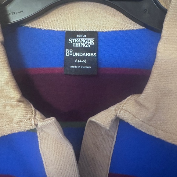 Netflix Stranger Things Cotton Rugby Polo with Blue and Burgundy Stripes. - Picture 2 of 6